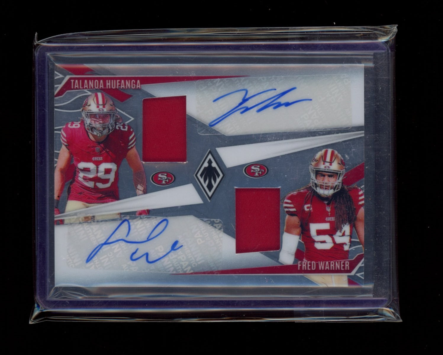 2024 Panini Phoenix #PDJA-SF Hufanga / Fred Warner Duo Jersey Auto #/49
