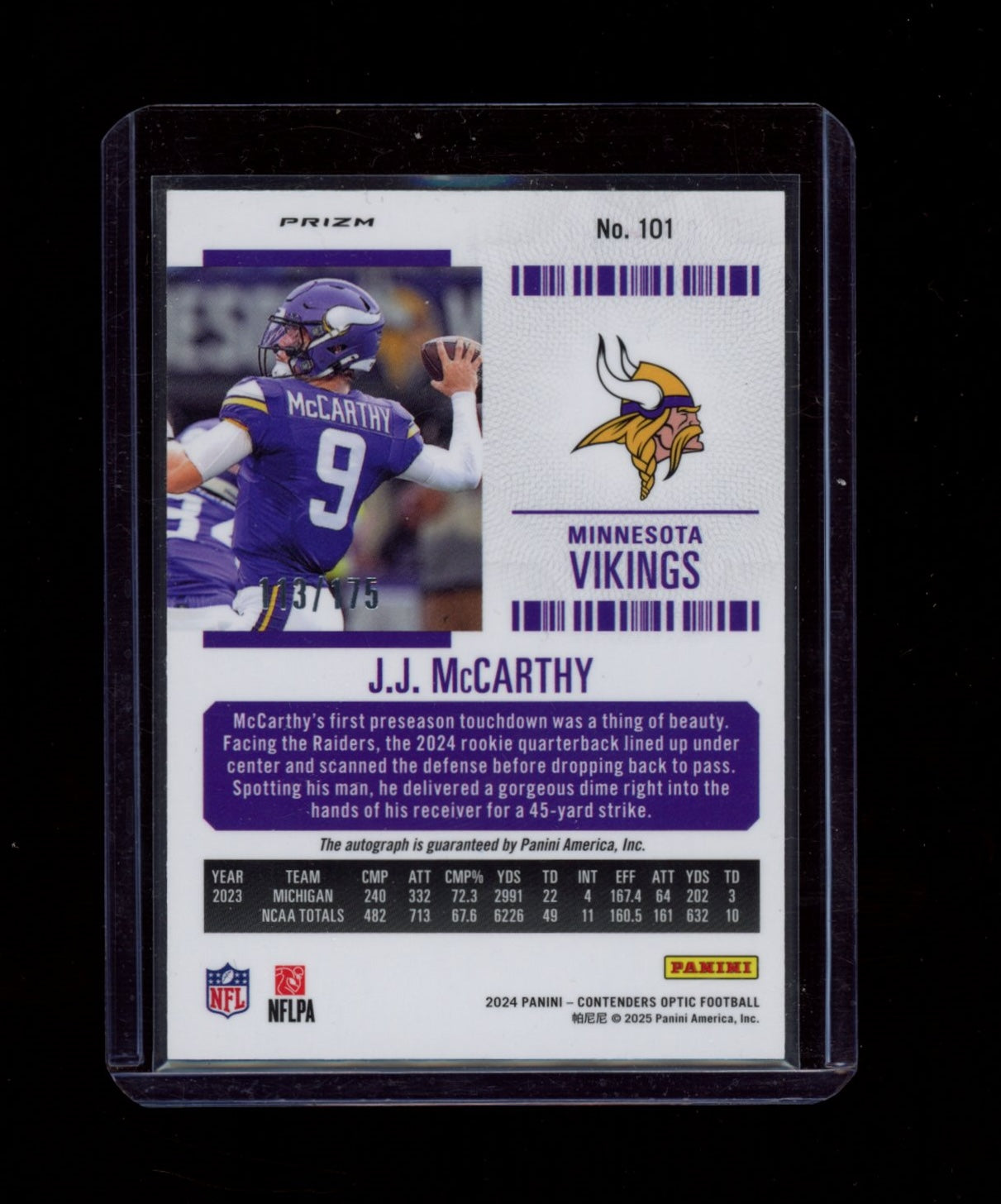 2024 Panini Contenders Optic #101 J.J. McCarthy Red #/175