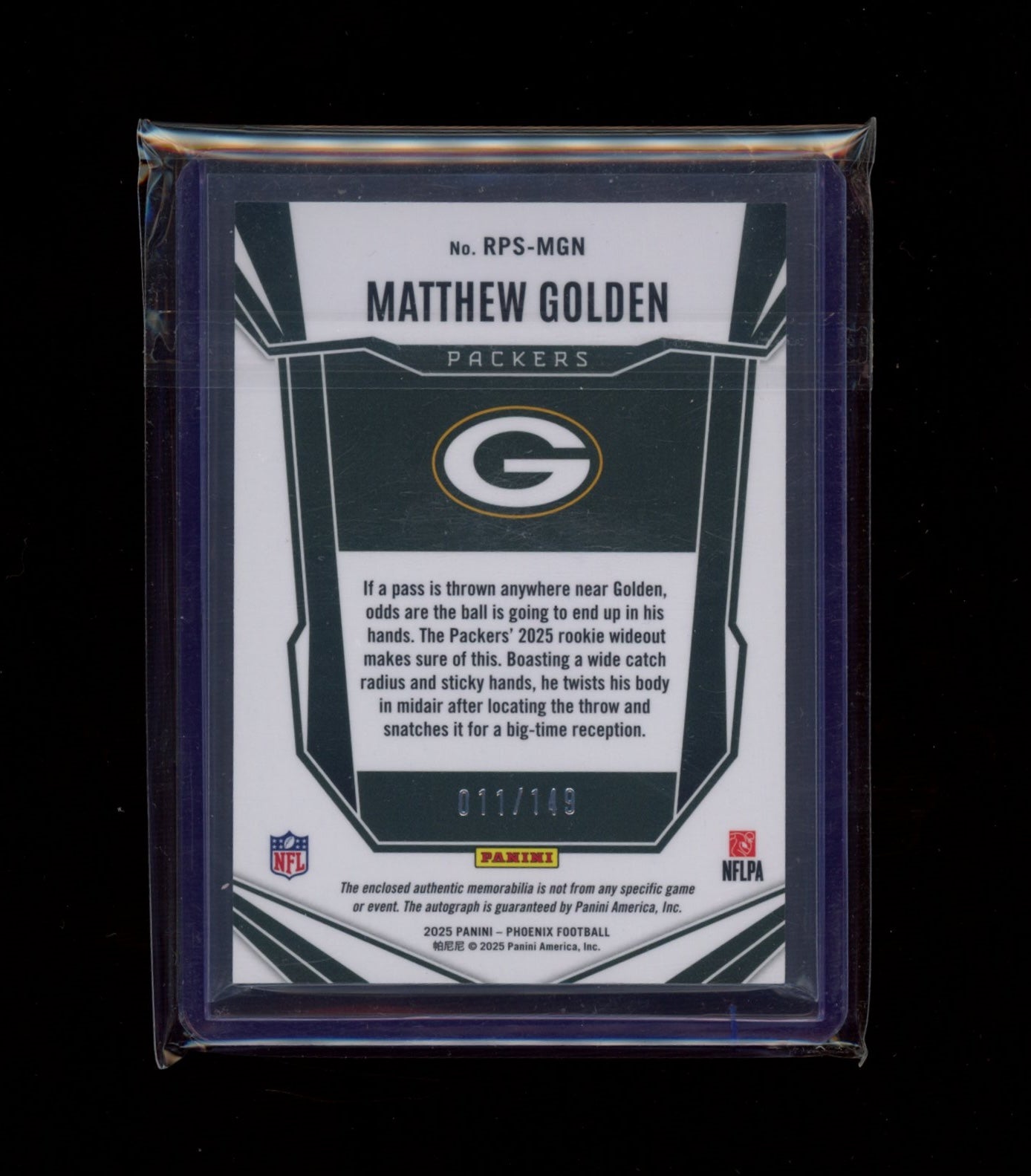 2025 Panini Phoenix #RPS-MGN Matthew Golden Rookie Patch Auto Prizm #/149