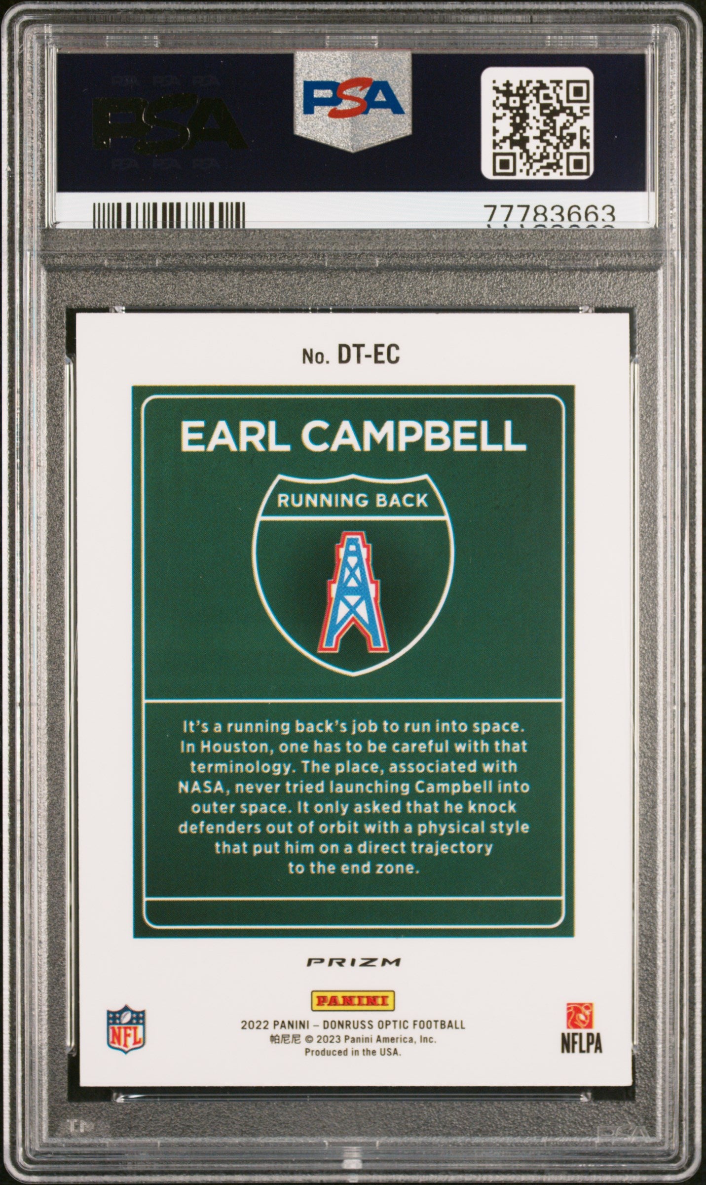 2022 Panini Donruss Optic Downtown #DTEC Earl Campbell Downtown PSA 10