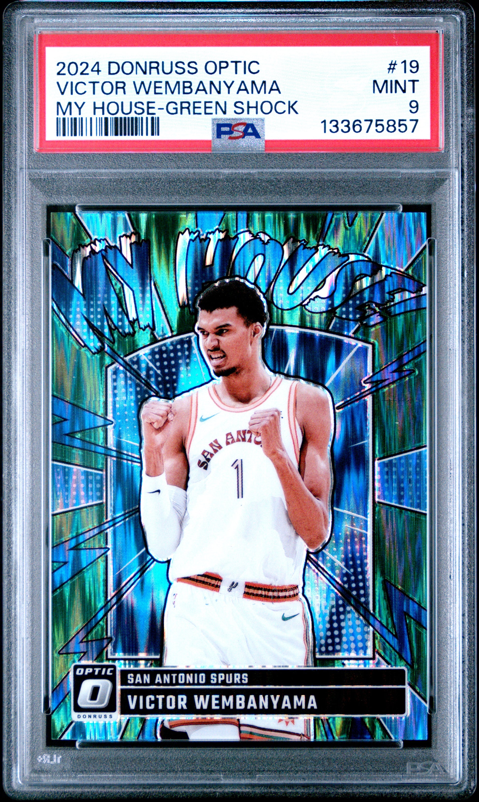 2024 Panini Donruss Optic My House #19 Victor Wembanyama Green Shock /149 PSA 9