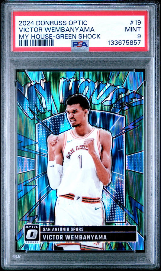 2024 Panini Donruss Optic My House #19 Victor Wembanyama Green Shock /149 PSA 9