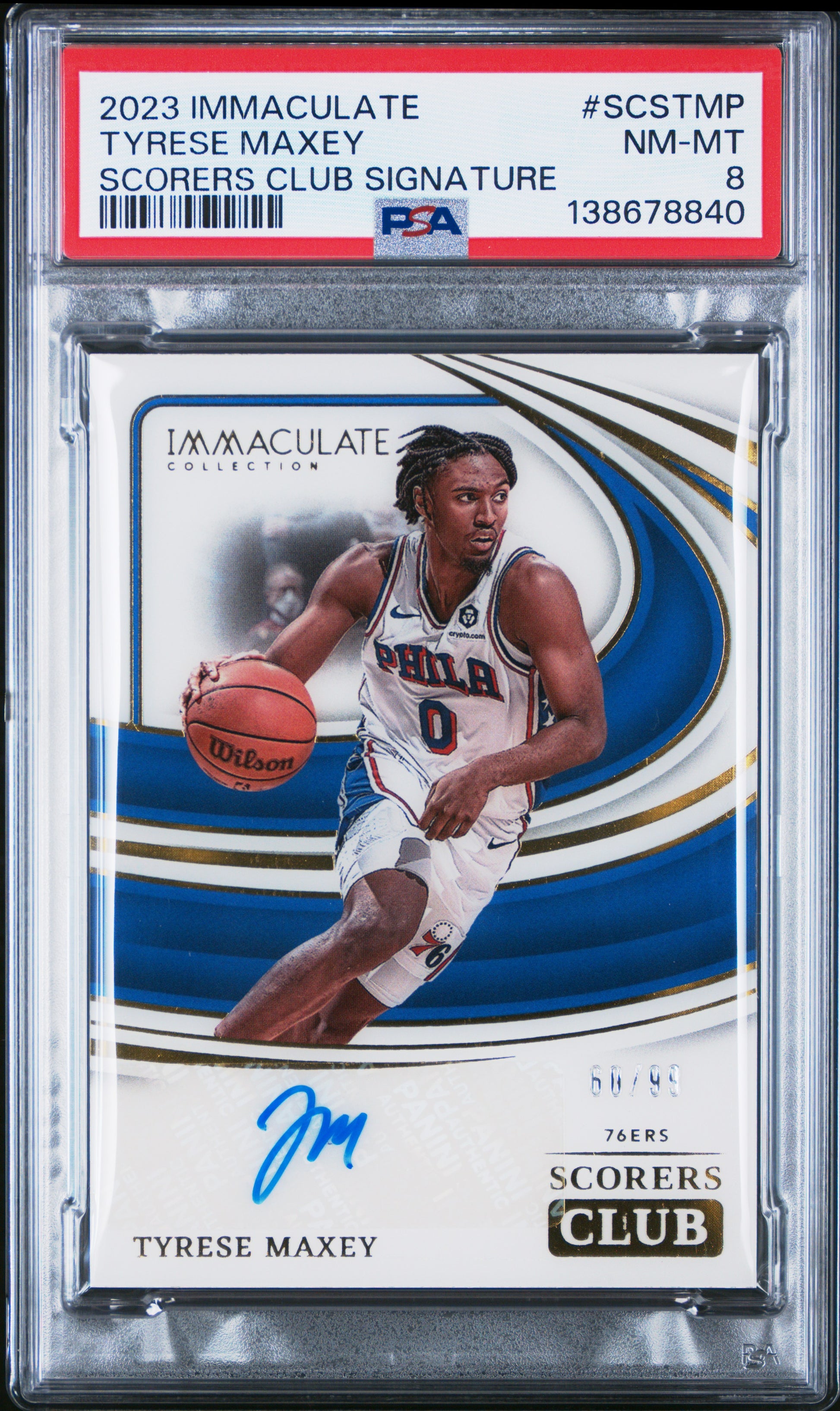 2023 Panini Immaculate Scorers Club Auto #SCSTMP Tyrese Maxey PSA 8