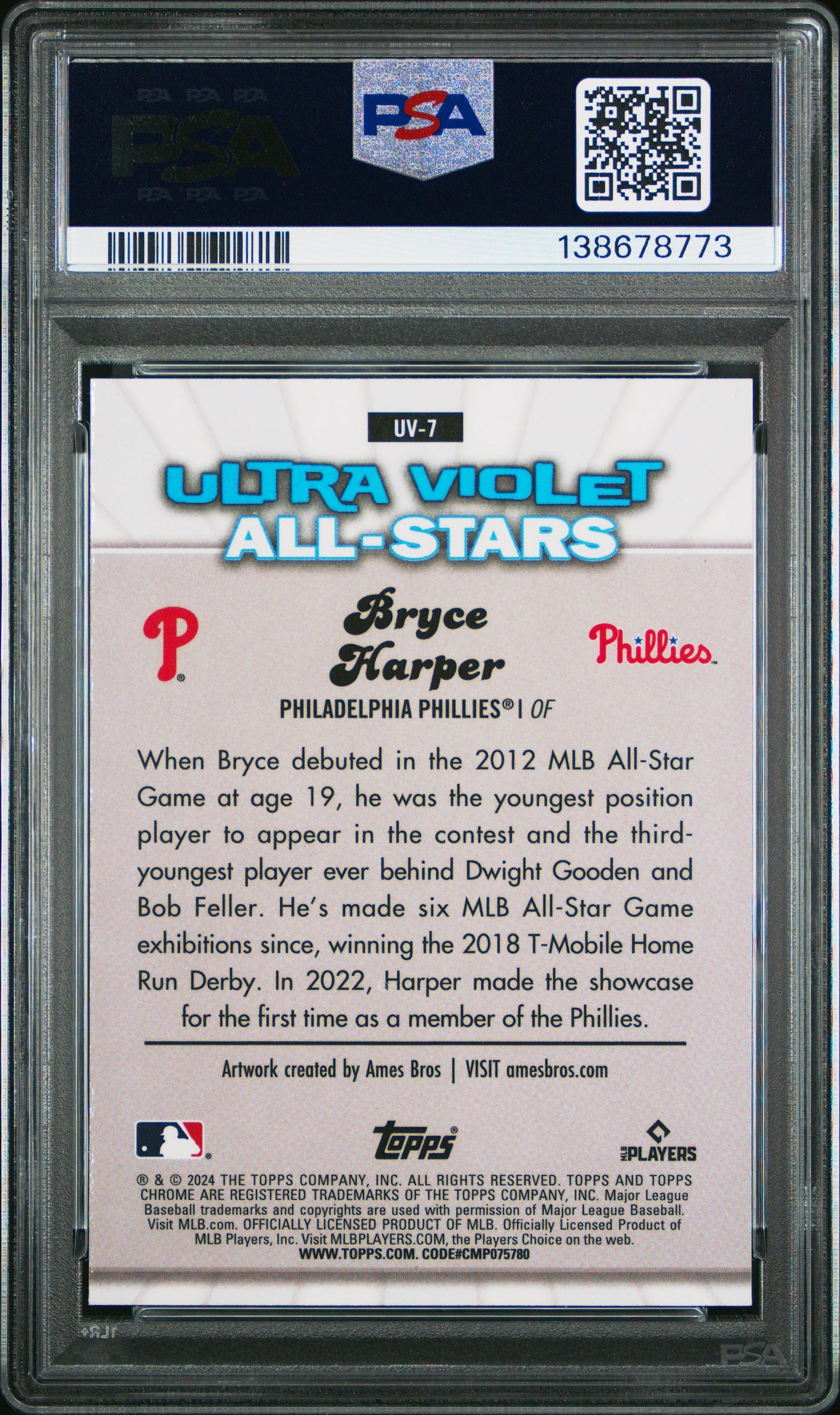 2024 Topps Chrome Ultraviolet All-Stars #UV7 Bryce Harper PSA 9