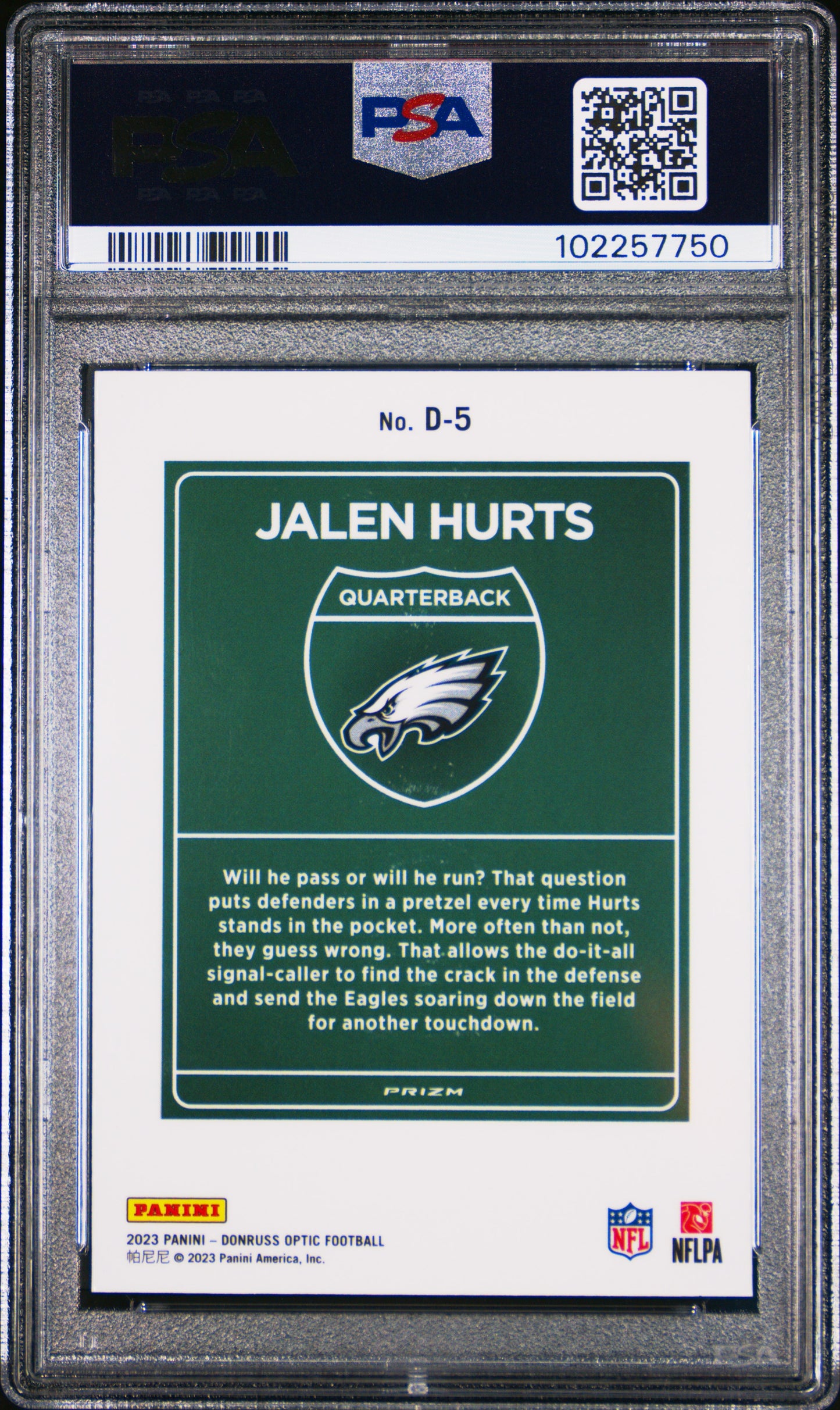 2023 Panini Donruss Optic Downtown! #D5 Jalen Hurts PSA 10