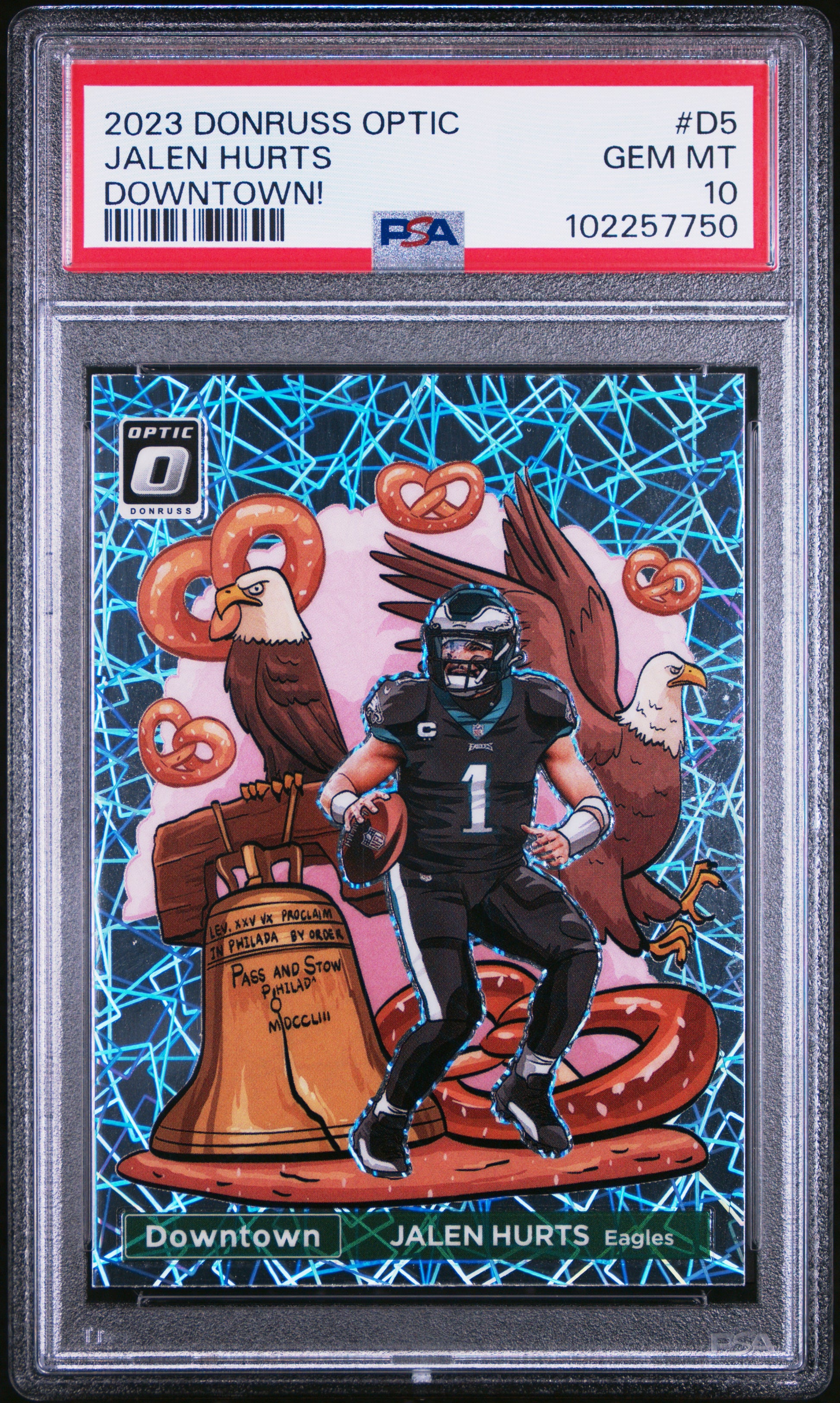 2023 Panini Donruss Optic Downtown! #D5 Jalen Hurts PSA 10