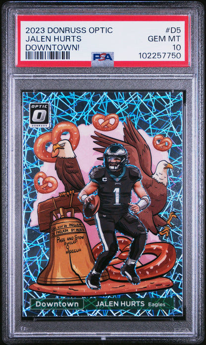 2023 Panini Donruss Optic Downtown! #D5 Jalen Hurts PSA 10