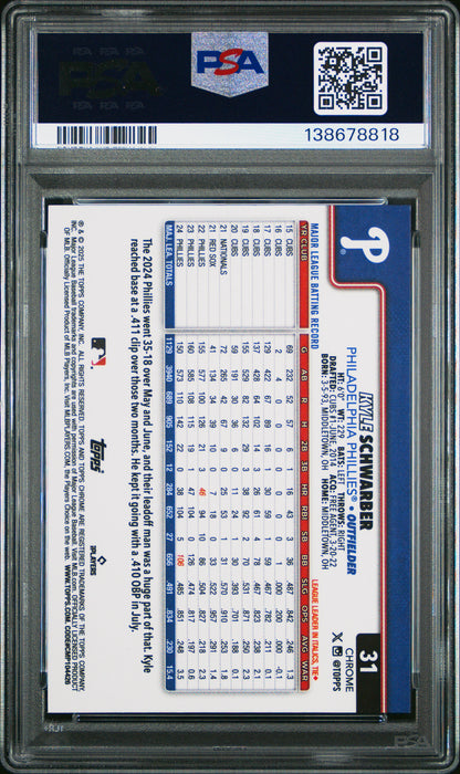 2025 Topps Chrome Logofractor Edition #31 Kyle Schwarber Purple Refractor PSA 10
