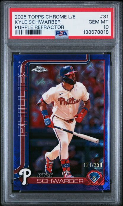2025 Topps Chrome Logofractor Edition #31 Kyle Schwarber Purple Refractor PSA 10