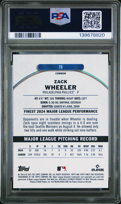 2025 Topps Finest #75 Zack Wheeler Gold Refractor PSA 10 pop 1