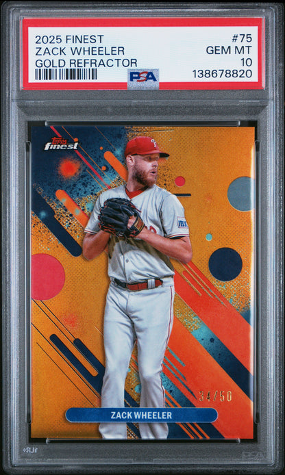 2025 Topps Finest #75 Zack Wheeler Gold Refractor PSA 10 pop 1