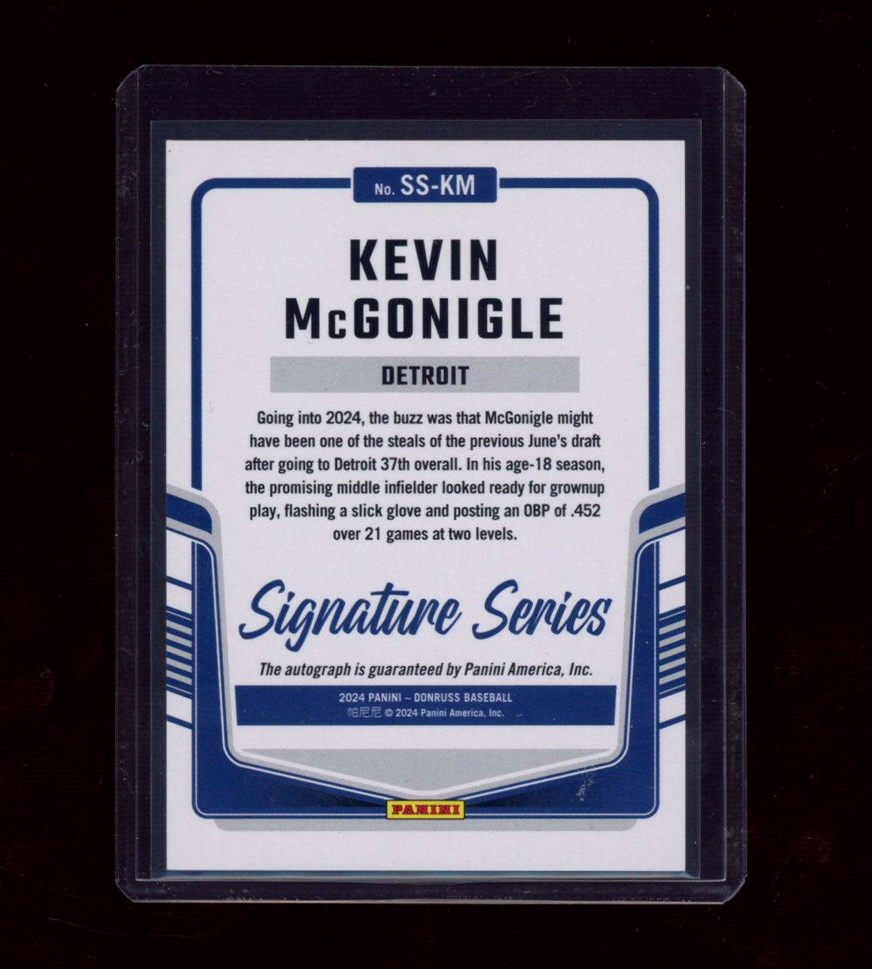2024 Donruss #SS-KM Kevin McGonigle Signature Series Red #/99