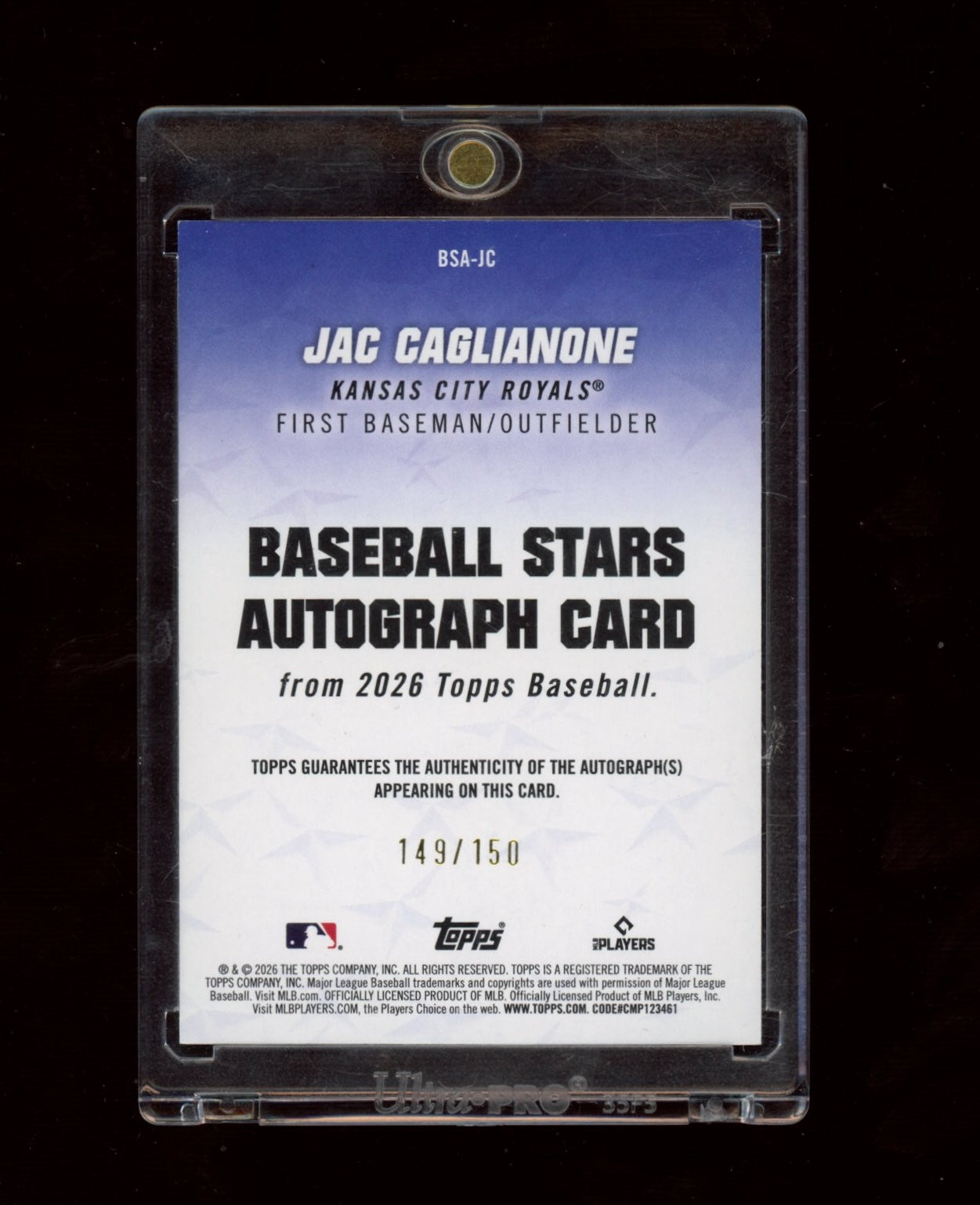 2026 Topps #BSA-JC Jac Caglianone Baseball Stars Auto Blue (Series One) #/150