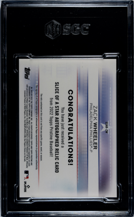 2022 Topps Pristine #SSAR-ZW Zack Wheeler Slice Of A Star Auto. Relic SGC 9.5