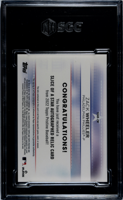 2022 Topps Pristine #SSAR-ZW Zack Wheeler Slice Of A Star Auto. Relic SGC 9.5