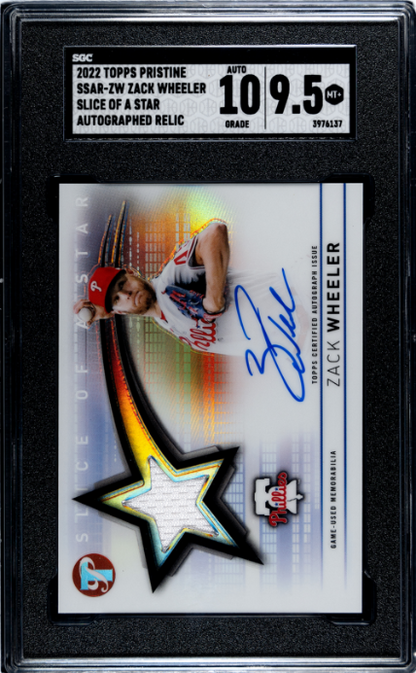 2022 Topps Pristine #SSAR-ZW Zack Wheeler Slice Of A Star Auto. Relic SGC 9.5