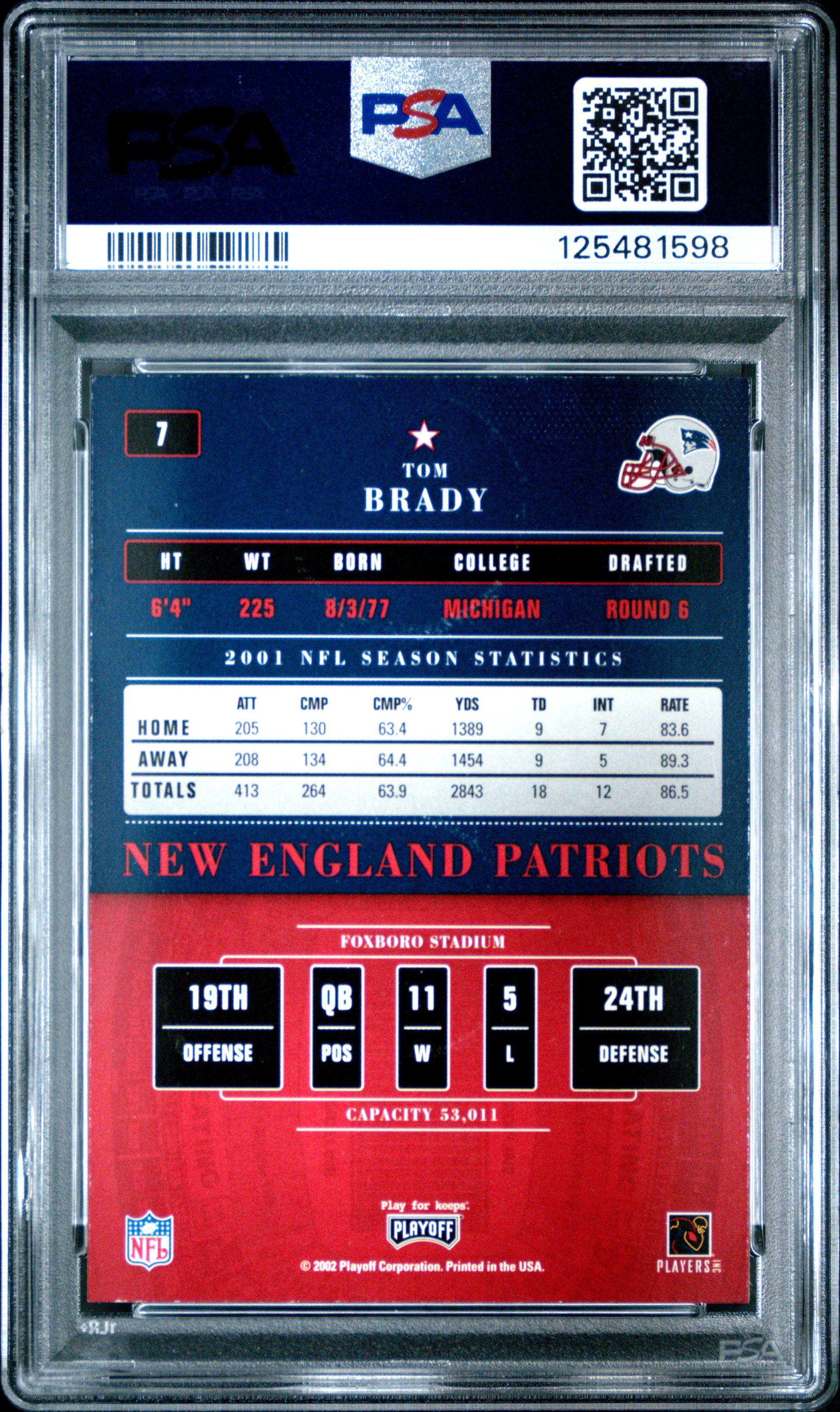 2002 Playoff Contenders #7 Tom Brady PSA 9