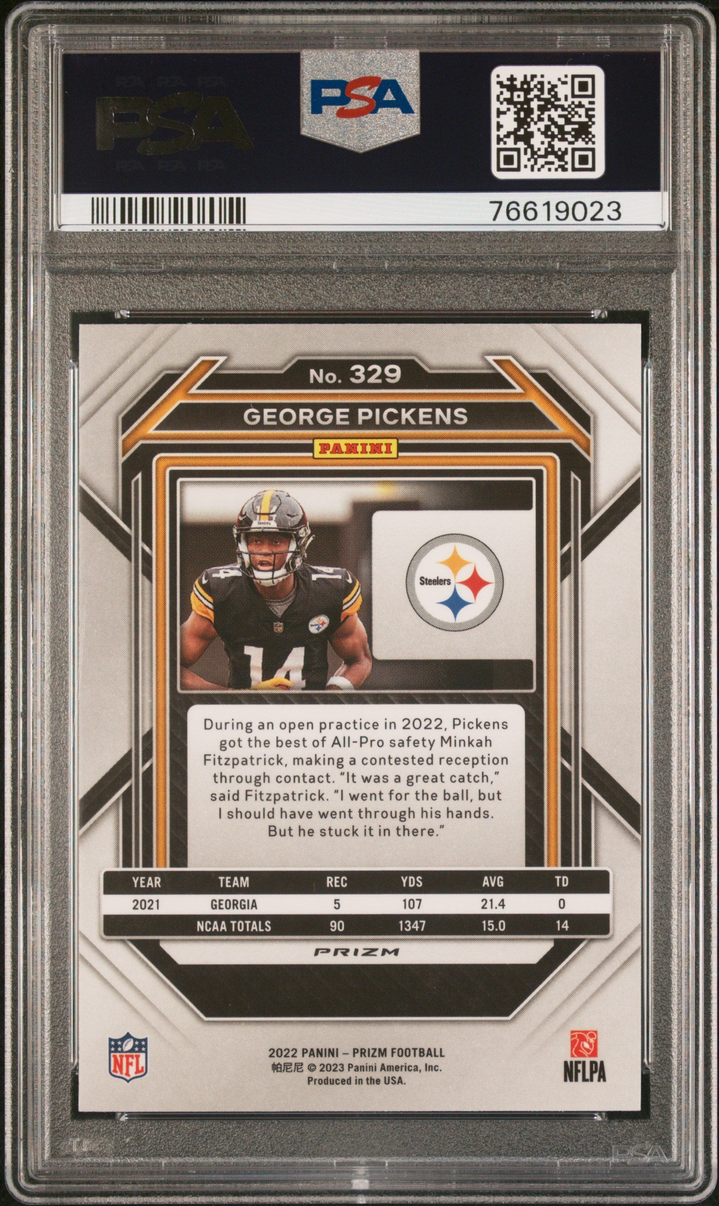 2022 Panini Prizm #329 George Pickens Orange Ice PSA 10