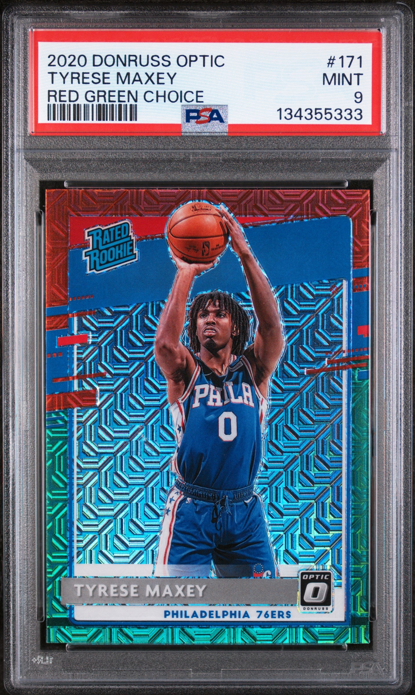 2020 Panini Donruss Optic #171 Tyrese Maxey Red Green Choice PSA 9