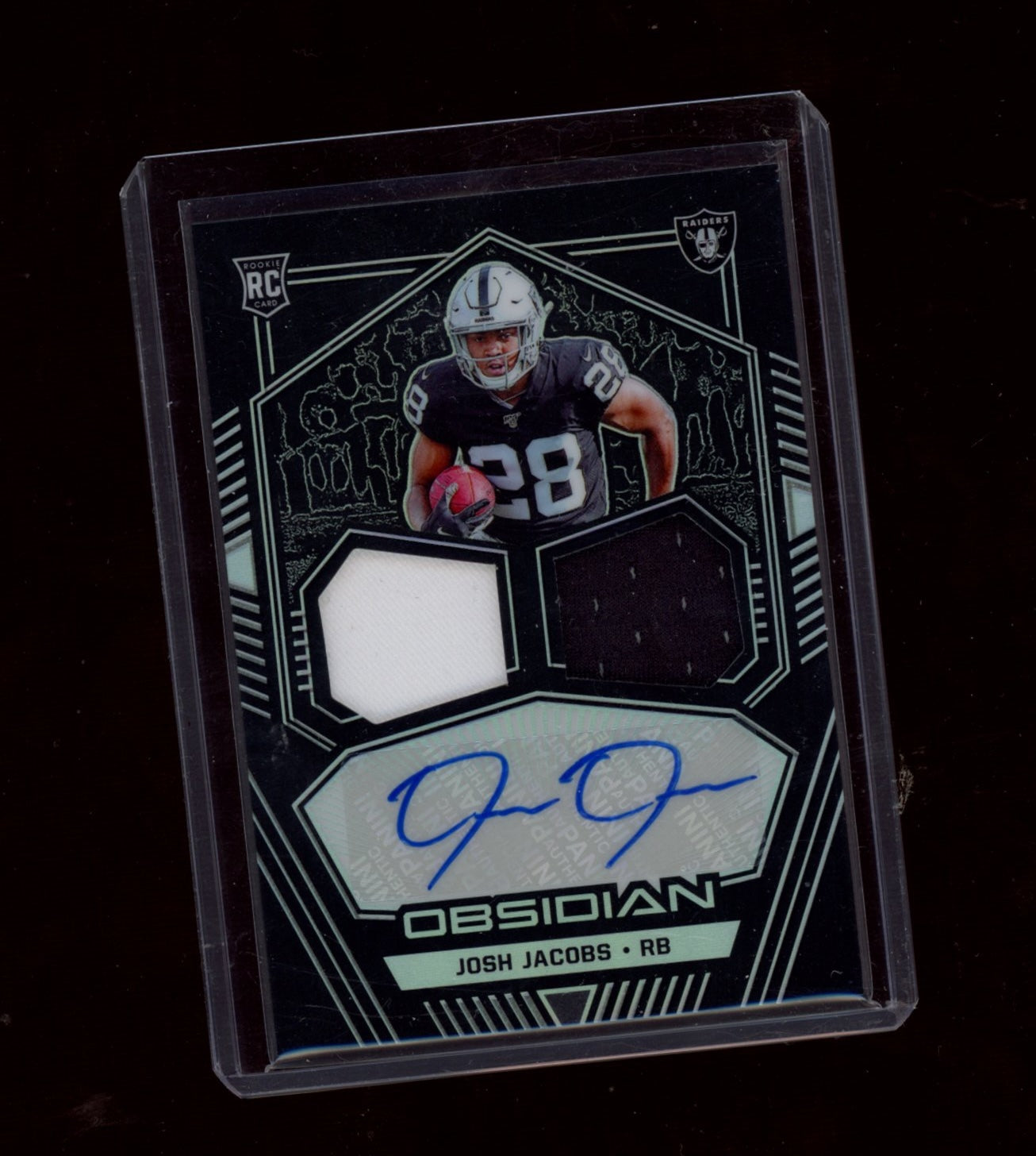 2019 Panini Obsidian #RJI-JJA Josh Jacobs Rookie Jersey Ink #/150