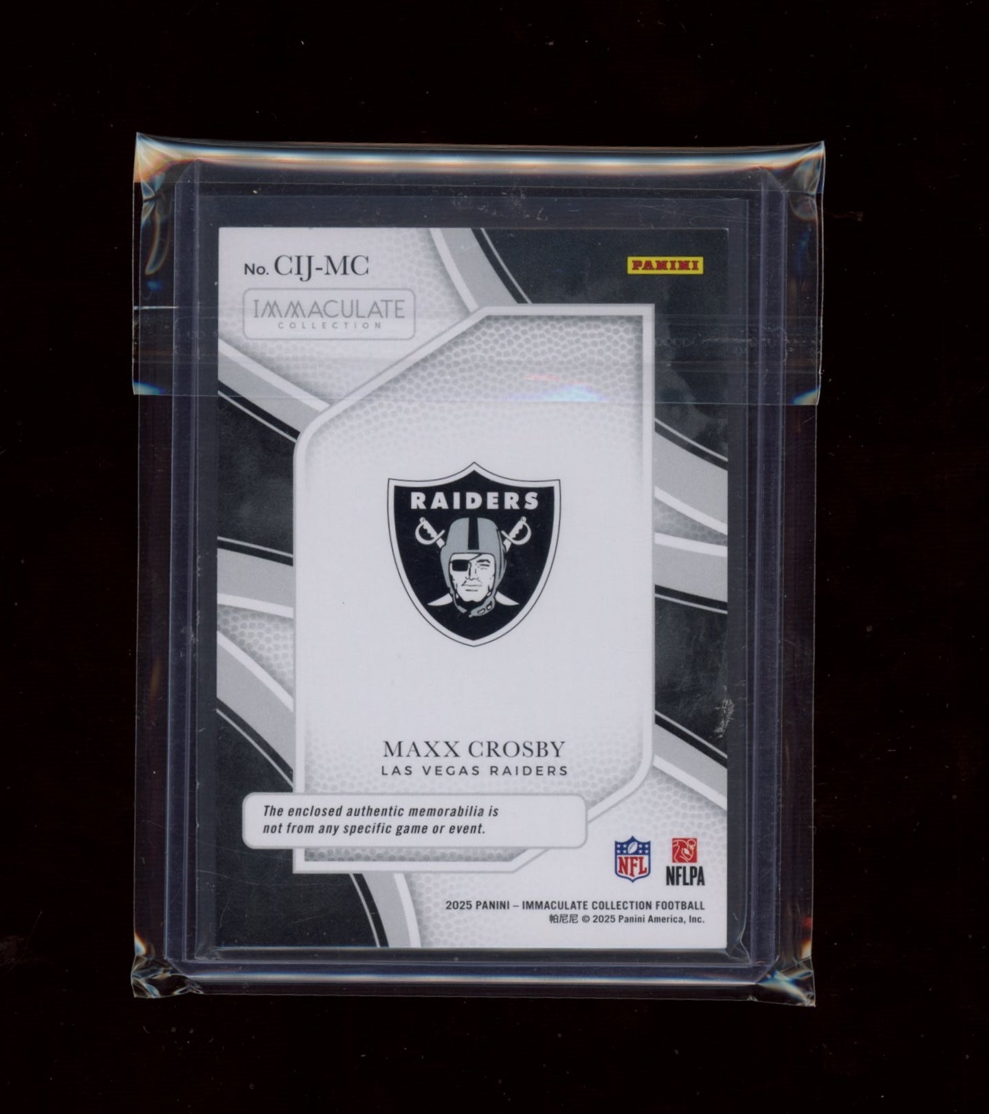 2025 Panini Immaculate Clearly #CIJMC Maxx Crosby #/49