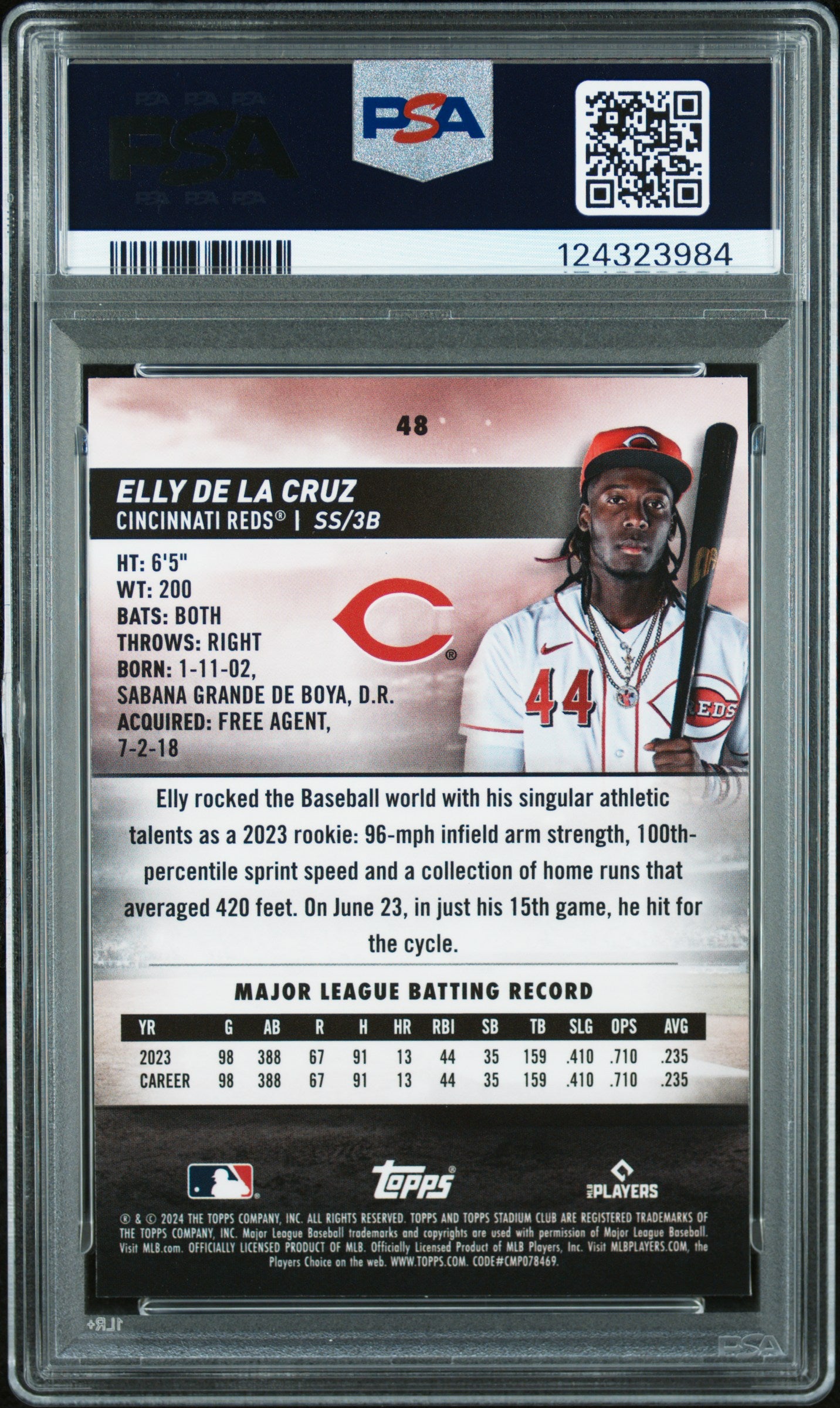 2024 Topps Stadium Club #48 Elly De La Cruz Chrome-Green Refractor PSA 9