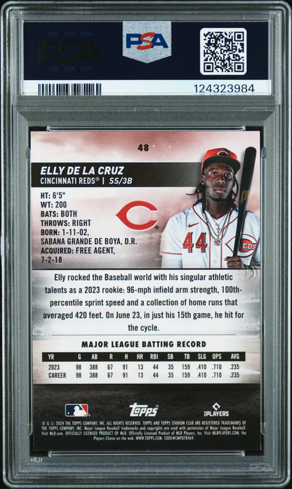 2024 Topps Stadium Club #48 Elly De La Cruz Chrome-Green Refractor PSA 9