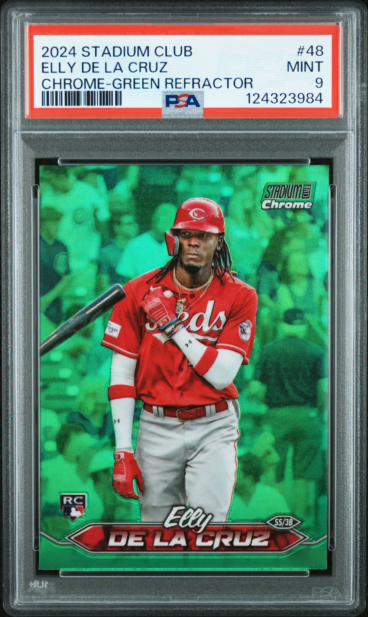 2024 Topps Stadium Club #48 Elly De La Cruz Chrome-Green Refractor PSA 9