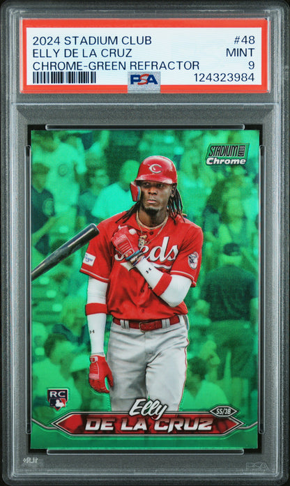 2024 Topps Stadium Club #48 Elly De La Cruz Chrome-Green Refractor PSA 9
