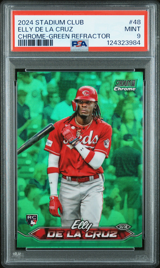 2024 Topps Stadium Club #48 Elly De La Cruz Chrome-Green Refractor PSA 9
