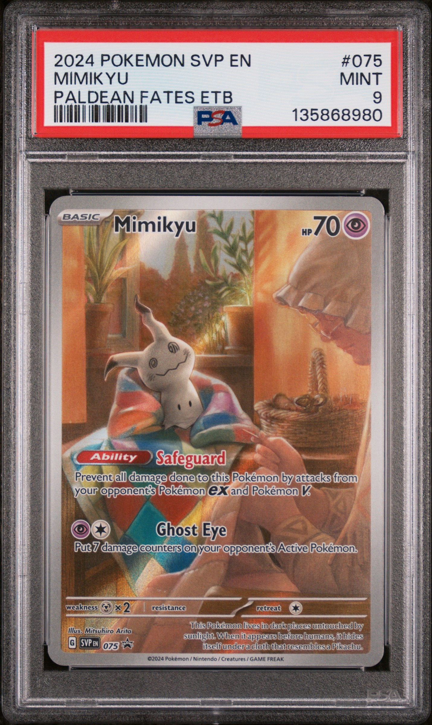 2024 Pokemon Svp En-Sv Black Star Promo #075 Mimikyu Paldean Fates Etb PSA 9