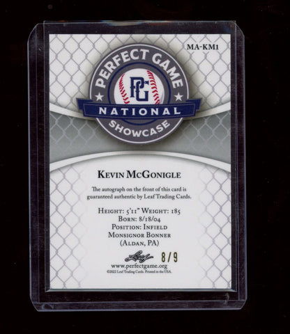 2022 Leaf Perfect Game MA-KM1 Kevin McGonigle Metal Auto Silver Wave #/9