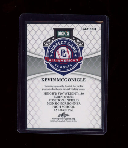 2022 Leaf Perfect Game N #AMA-KM1 Kevin McGonigle Metal Auto Silver