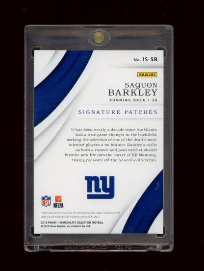 2018 Panini Immaculate Collection #IS-SB Saquon Barkley Sig Patches RC #/99