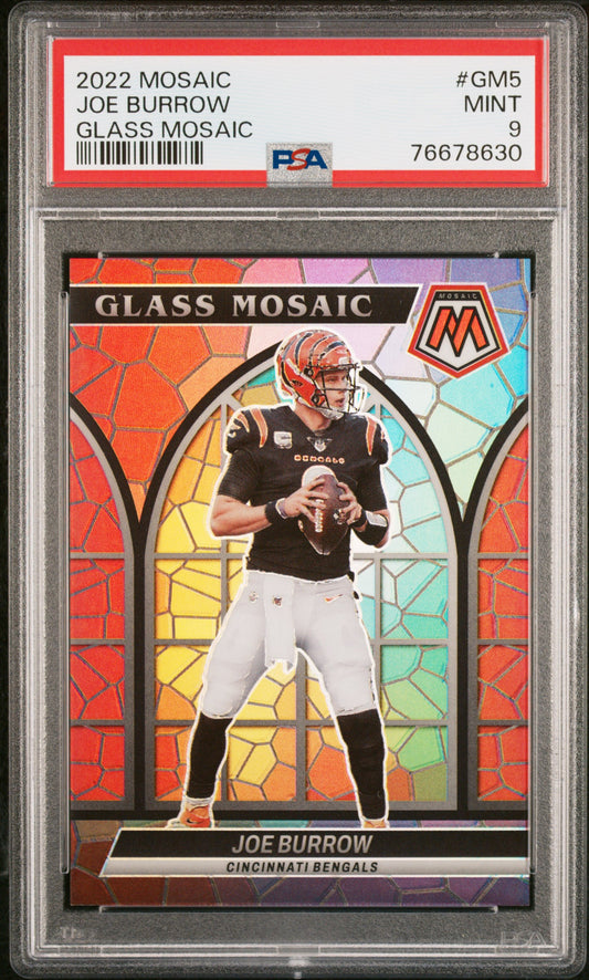 2022 Panini Mosaic Glass Mosaic #GM5 Joe Burrow Glass Mosaic PSA 9
