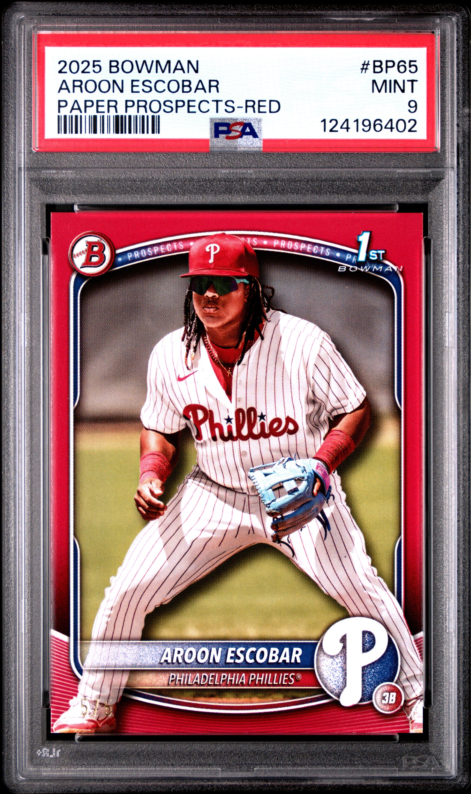 2025 Bowman Paper Prospects #BP65 Aroon Escobar Paper Prospects-Red PSA 9