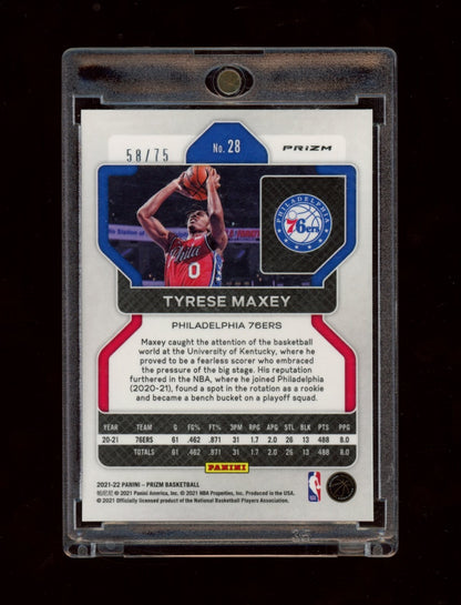 2021-22 Panini Prizm #28 Tyrese Maxey NBA 75th Anniversary Diamond #/75