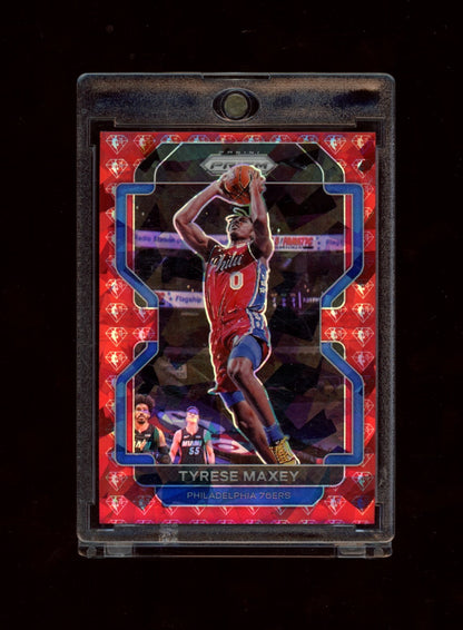 2021-22 Panini Prizm #28 Tyrese Maxey NBA 75th Anniversary Diamond #/75