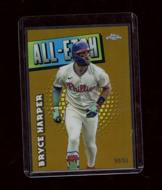2025 Topps Chrome #CAE-7 Bryce Harper Chrome All-Etch Gold Refractors #/50