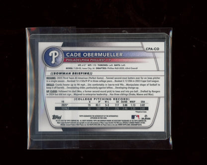 2025 Bowman Draft #CPA-CO Cade Obermueller Prospect Auto Gold Wave  #/50