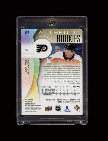2024-25 SP Game Used #250 Matvei Michkov Gold Auto Premium Memorabilia #/35