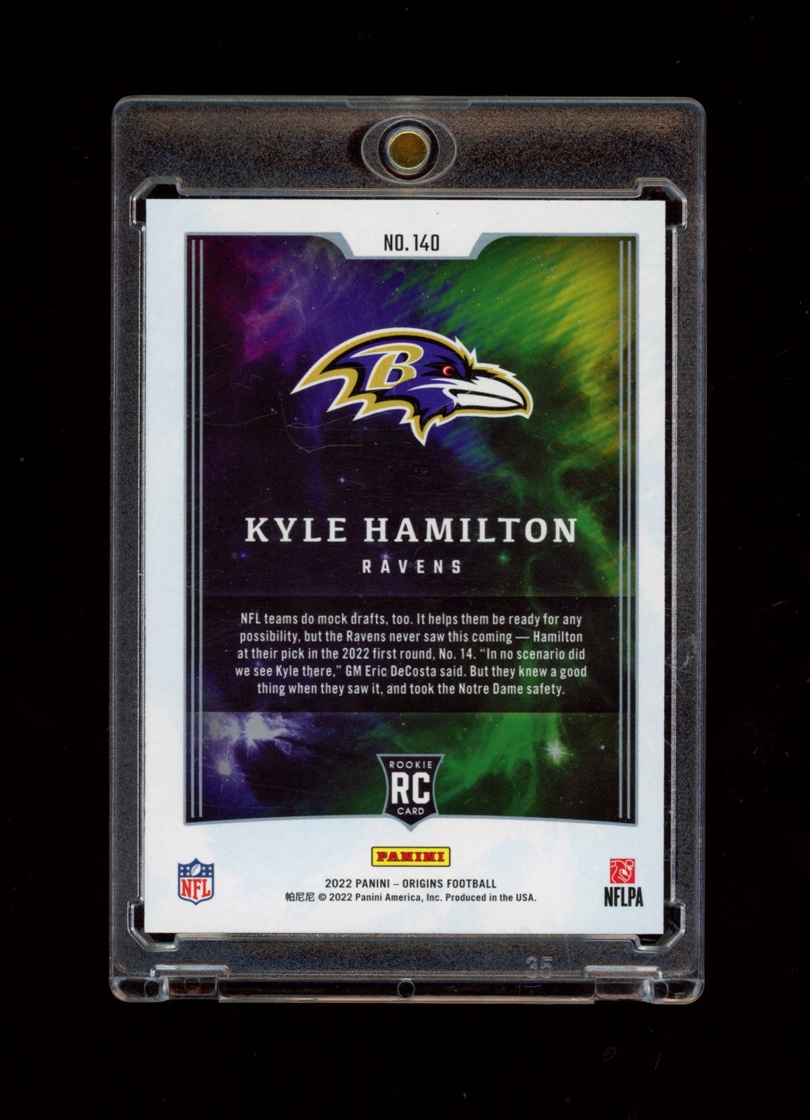 2022 Panini Origins #140 Kyle Hamilton Purple #/17