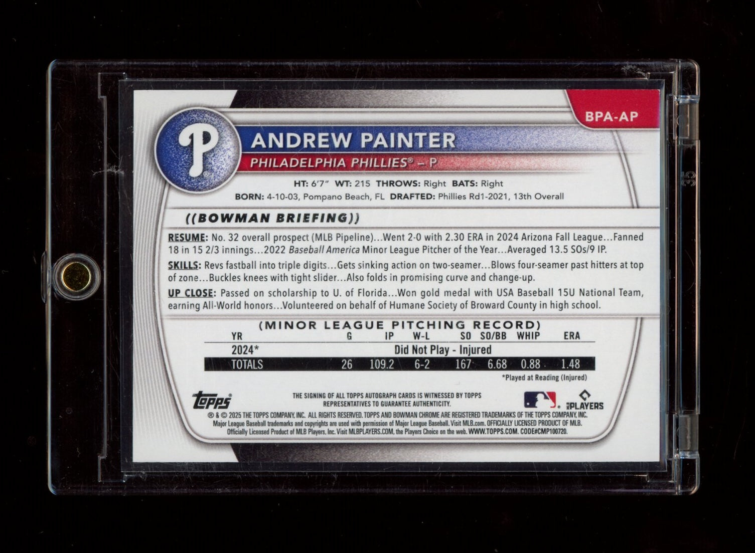 2025 Bowman #BPA-AP Andrew Painter Prospect Autographs