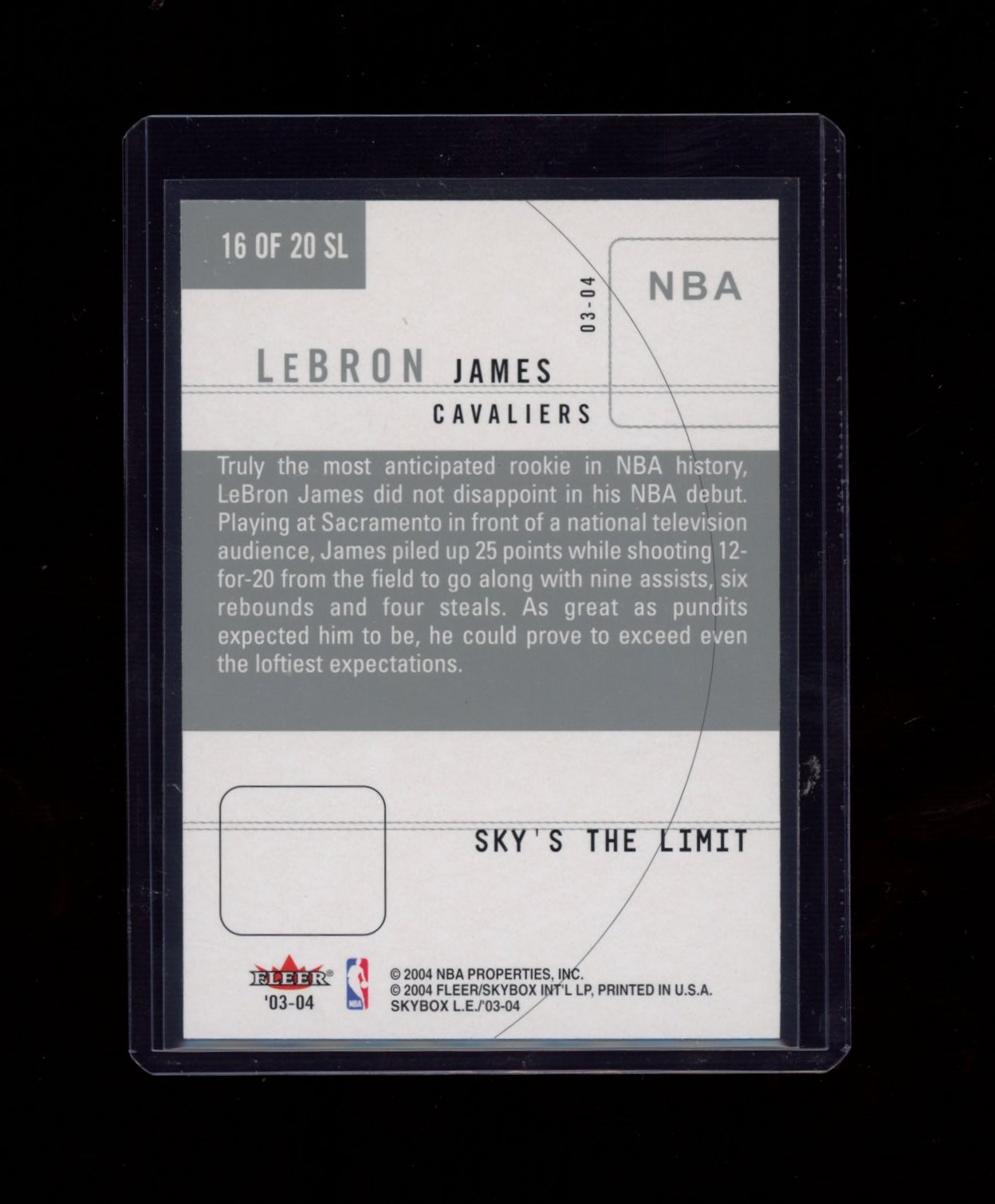 2003-04 SkyBox LE #16 SL LeBron James Sky's the Limit