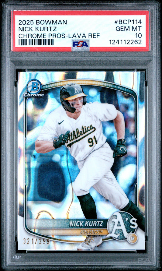 2025 Bowman Chrome Prospects #BCP114 Nick Kurtz Chrome Pros-Lava Ref PSA 10