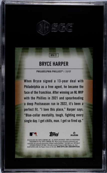 2024 Topps #HFA-17 Bryce Harper Home Field Adv. SGC 10