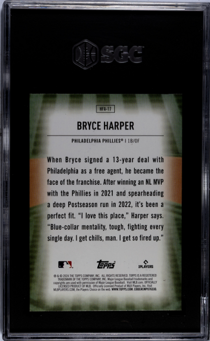 2024 Topps #HFA-17 Bryce Harper Home Field Adv. SGC 10