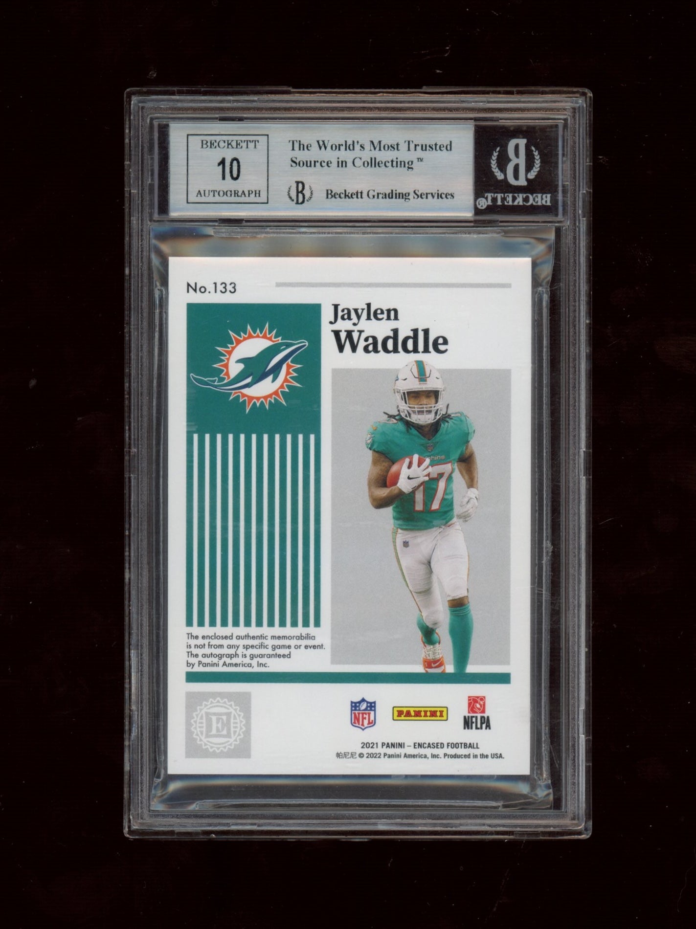2021 Panini Encased Sapphire #133 Jaylen Waddle HAT AU BGS 9.0