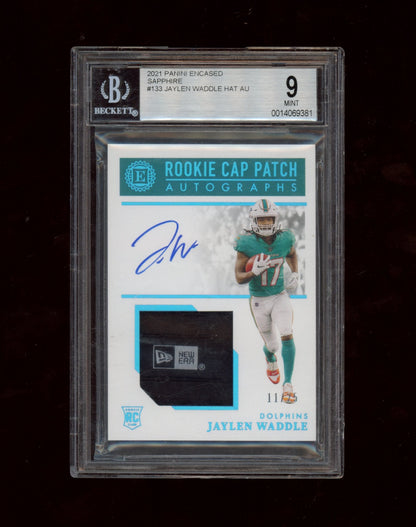 2021 Panini Encased Sapphire #133 Jaylen Waddle HAT AU BGS 9.0