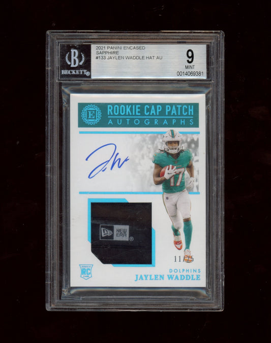 2021 Panini Encased Sapphire #133 Jaylen Waddle HAT AU BGS 9.0